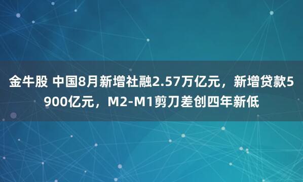 金牛股 中国8月新增社融2.57万亿元，新增贷款5900亿元，M2-M1剪刀差创四年新低