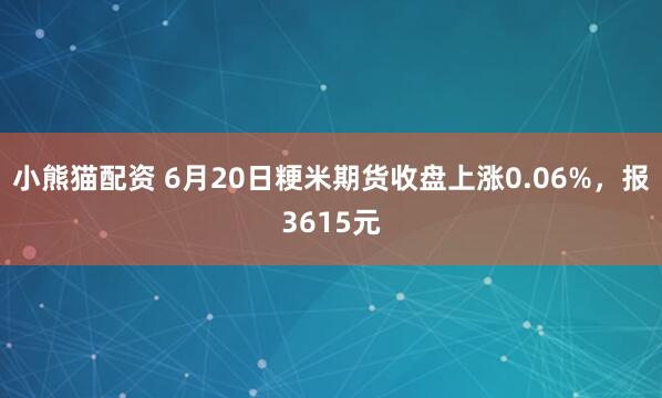 小熊猫配资 6月20日粳米期货收盘上涨0.06%，报3615元